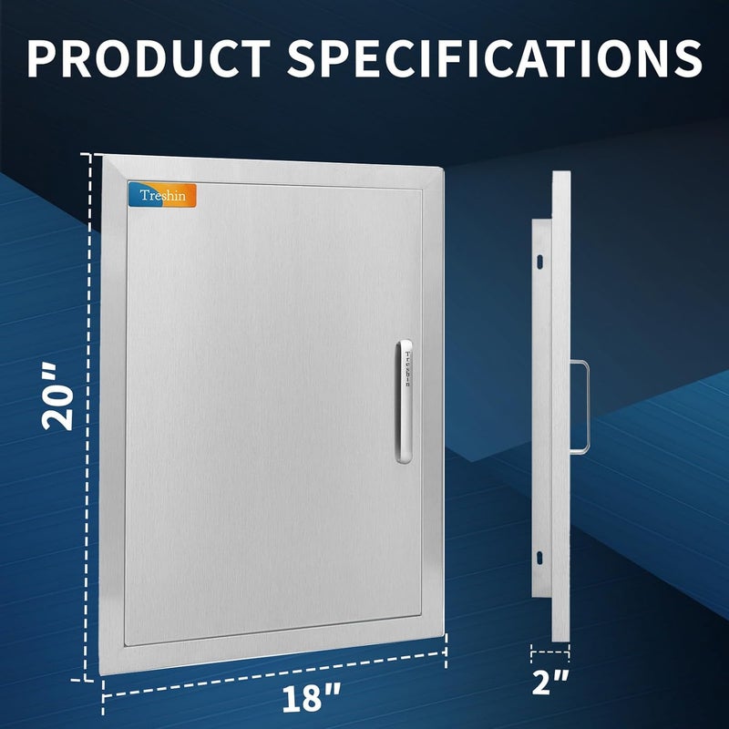 Treshin Outdoor Kitchen Doors 18" W x 20" H, Stainless Steel Single BBQ Access Door with Detachable Handles, Flush Mount, for BBQ Island, Grill Station, Outside Cabinet, Outdoor Kitchen - Image 2
